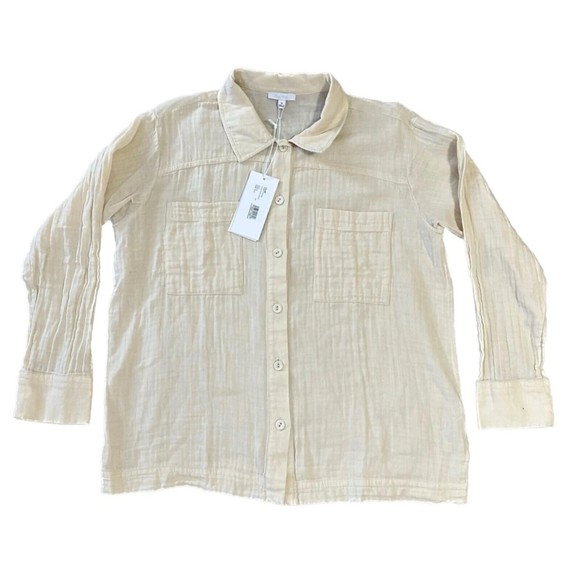 Calme Johnny Was Women Blue Gray Button Double Pocket Shacket Size Small $148 - Picture 3 of 3